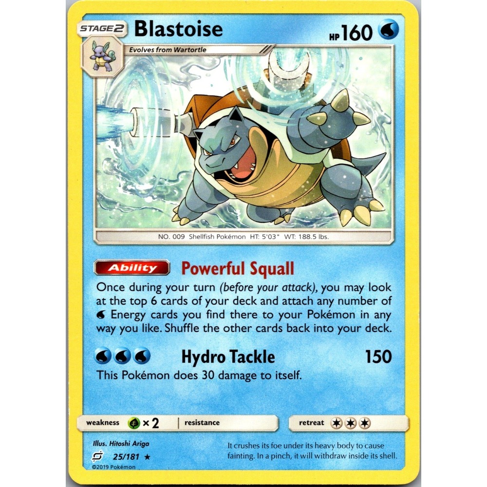 Pokemon Blastoise Rare SM Team Up 25/181 Water Type Card 2019 LP
